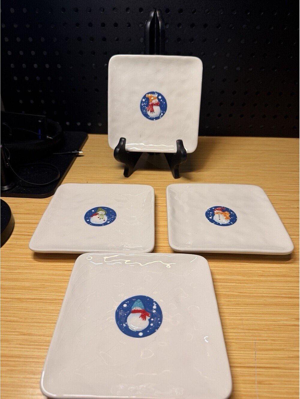 St Nicolas Square- Snowman Snow Days Plates, Square 6"x6" set of 4 Vintage